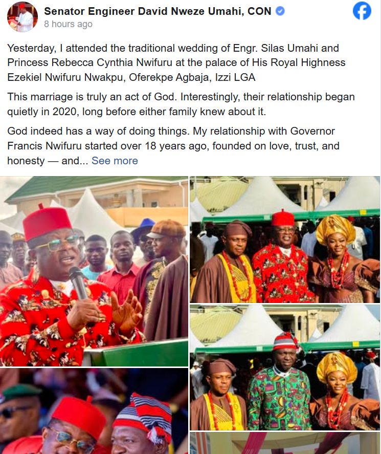 Minister of Works Dave Umahi?s brother marries Ebonyi Governor Nwifuru?s sister